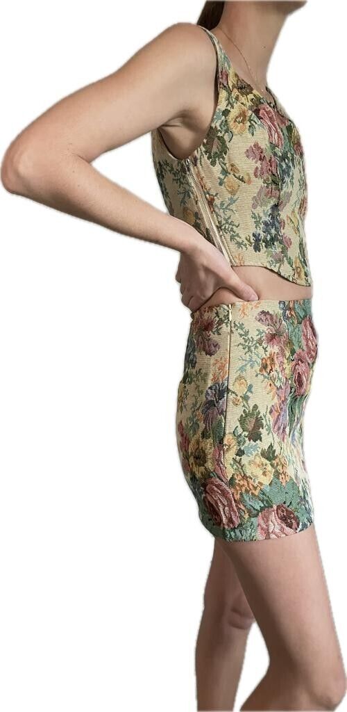 Cider Womens XS Grandmas Vineyard 2 Piece Floral Mini Skirt Jacquard Set Corset