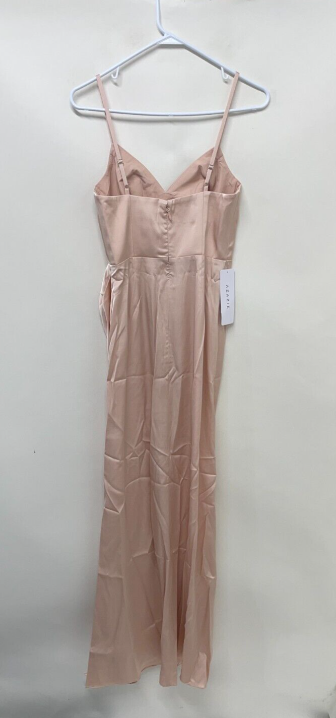 Azazie Womens A2 Maci A-Line Pleated Stretch Satin Floor-Length Dress Pink Rose