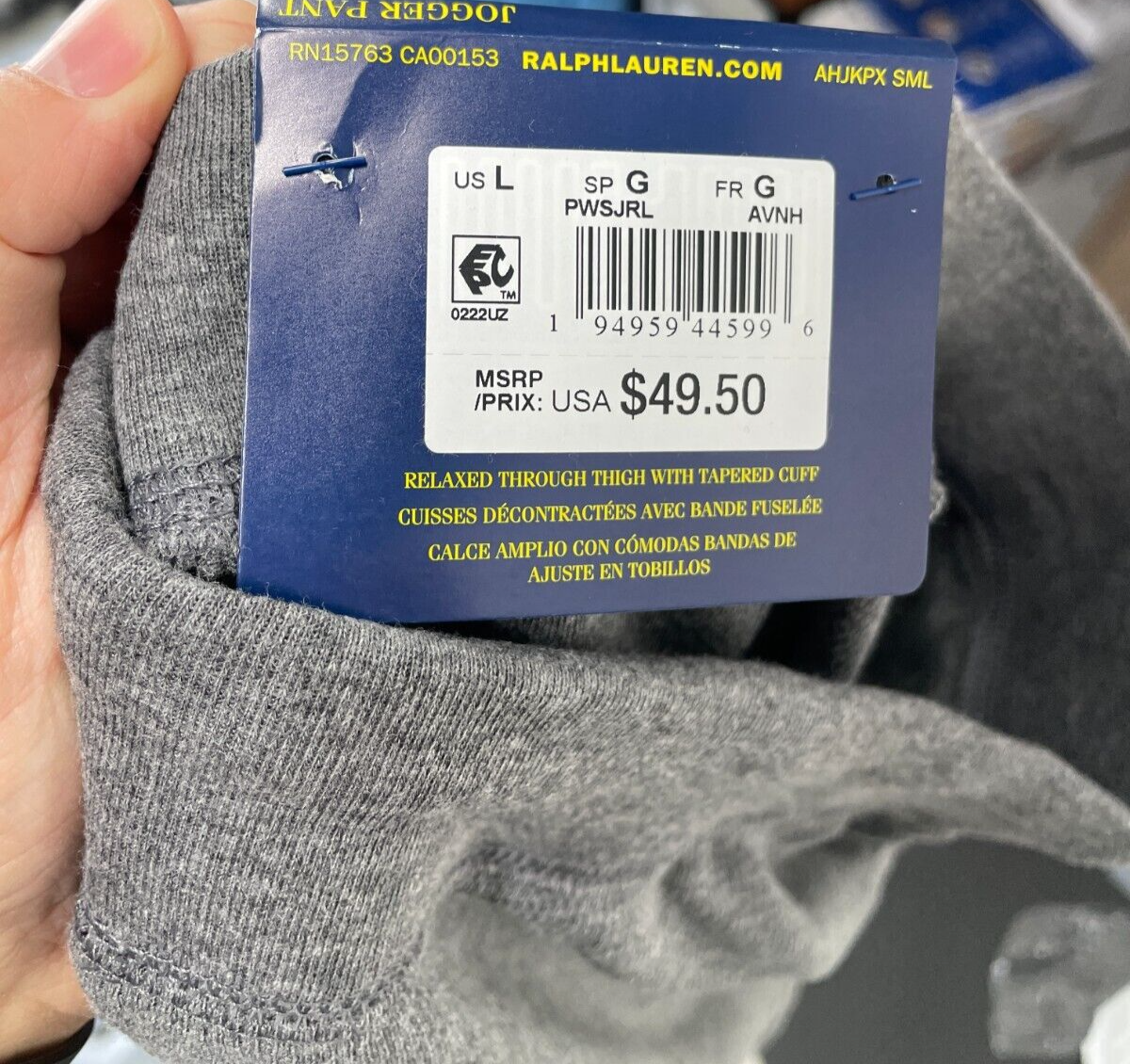 Polo Ralph Lauren Mens L Solid Waffle Knit Thermal Jogger Pajama Pants Charcoal