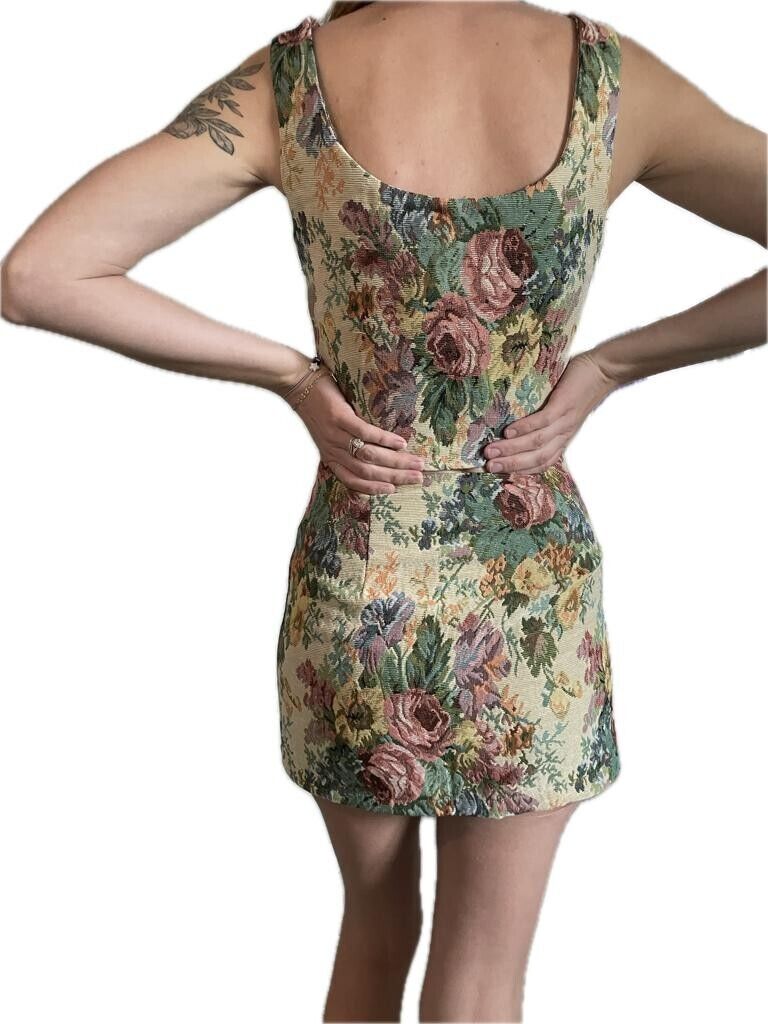 Cider Womens XS Grandmas Vineyard 2 Piece Floral Mini Skirt Jacquard Set Corset