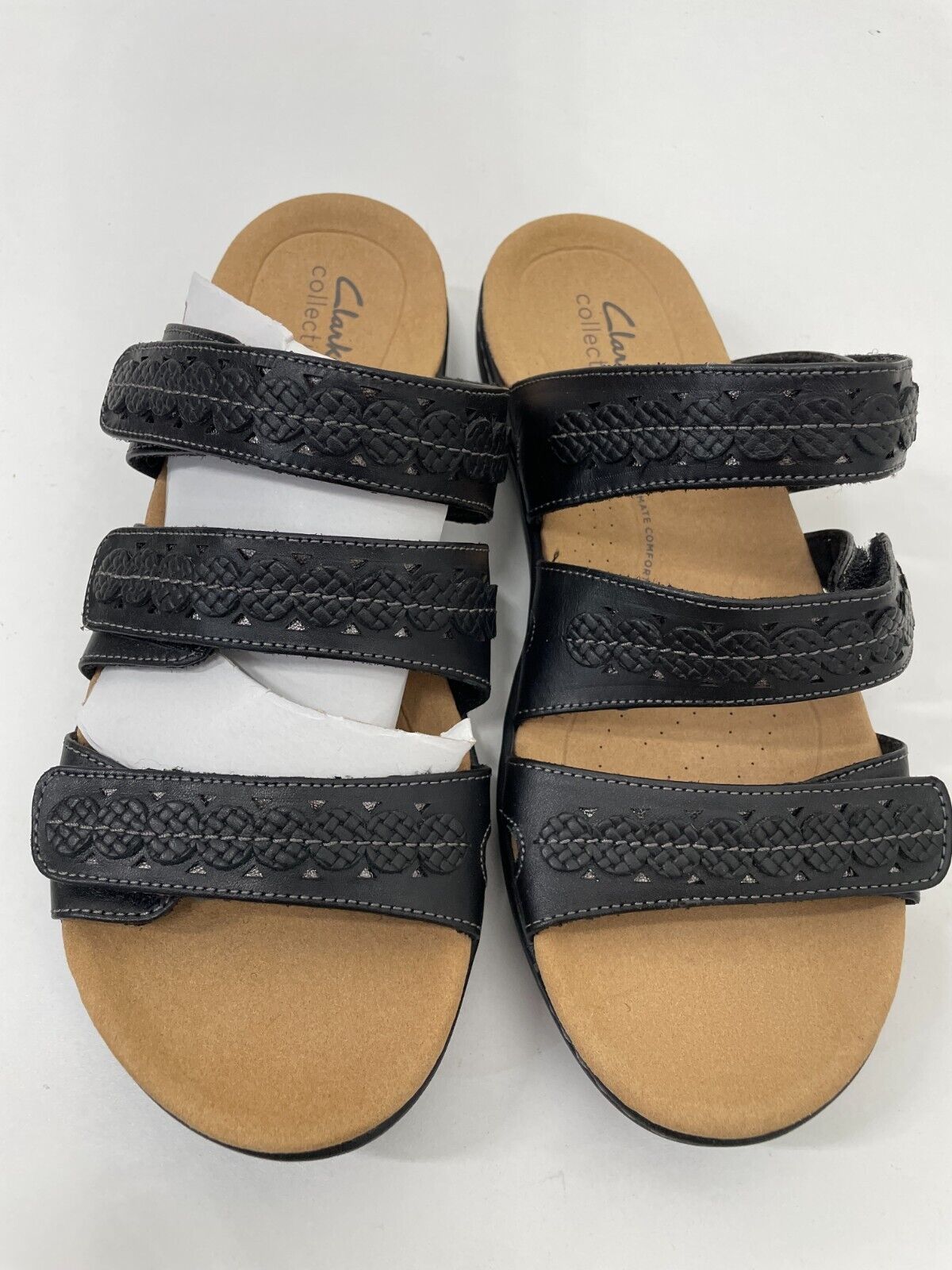 Clarks Womens 8M Laurieann Cove Sandals Black Leather Adjustable Strap 26164834