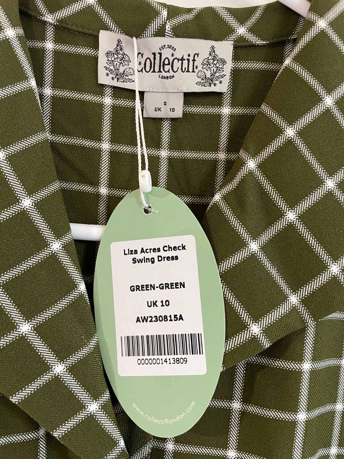 Collectif Women's S Liza Acres Checked Button Front Swing Dress Green AW230815A