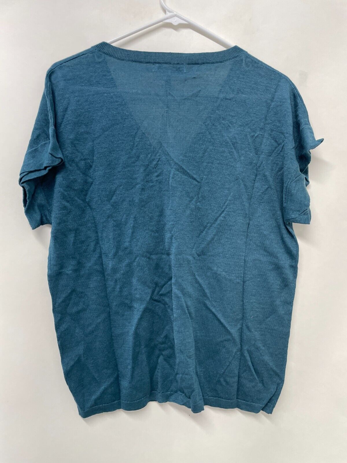Brass Women's M The Drift Tee Tidal Blue Linen Tencel V-Neck T Shirt Top