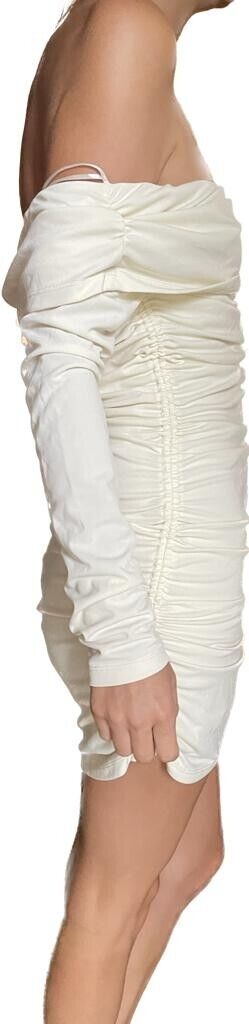 Zara Womens S Off Shoulder Short Mini Dress w/ Ruching 3067/320 Oyster White