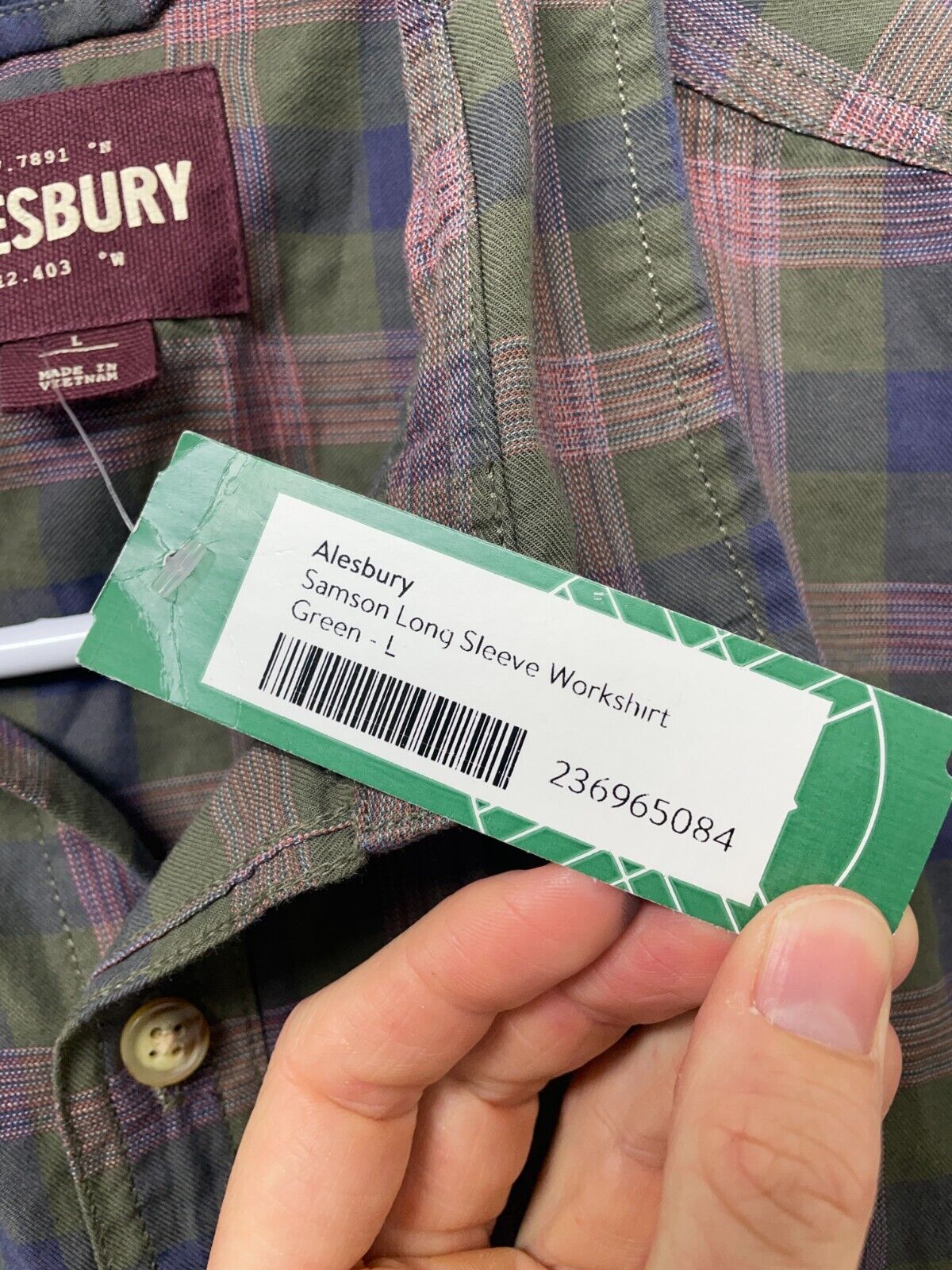 Alesbury Mens L Samson Long Sleeve Twill Workshirt Plaid Green Regular Fit Shirt