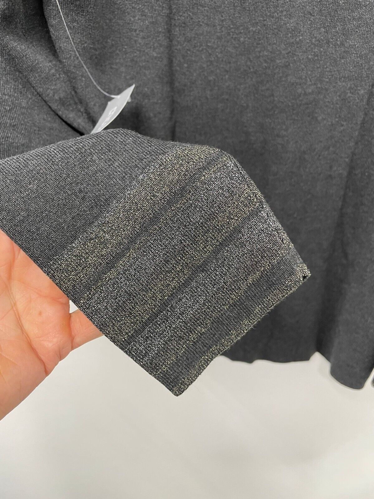 Chicos Womens 2 Lurex Cuff Turtleneck Sweater Graphite Grey Metallic Pullover