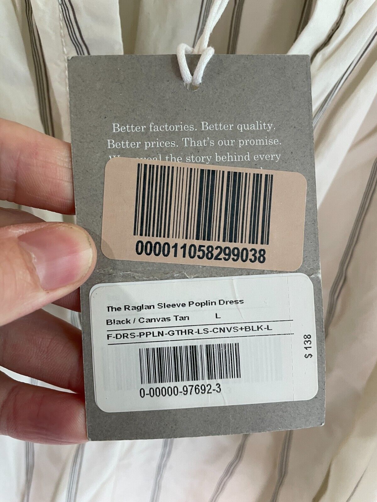 Everlane Women's L The Raglan Sleeve Poplin Striped Midi Dress Beige F-DRS-PPLN