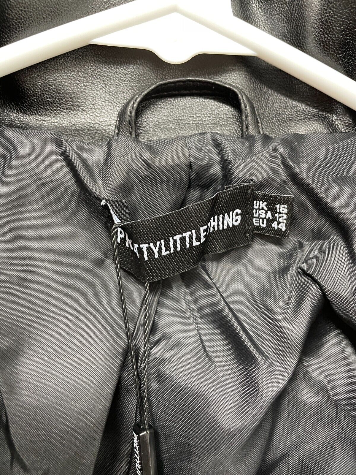 PRETTYLITTLETHING Women's 12 Faux Leather Zip Trim Belted Biker Jacket Black NWT