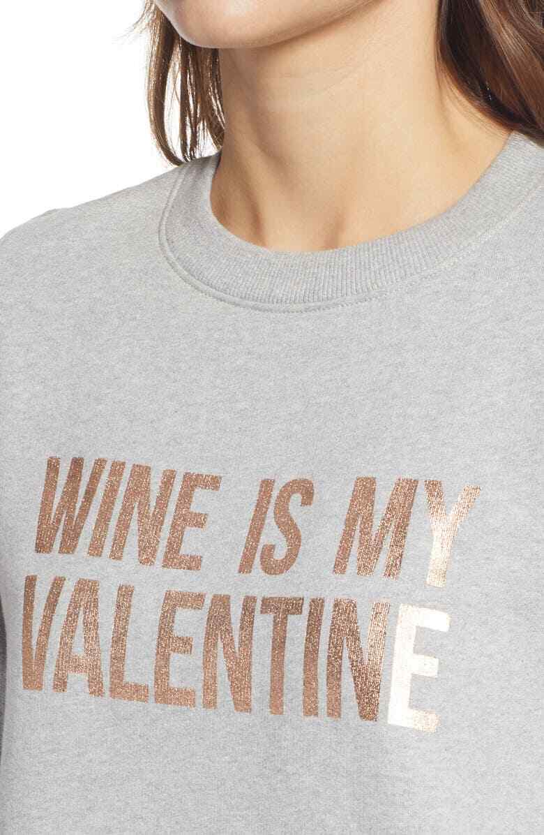 Halogen Womens Heather Grey Wine is my Valentine Crewneck Sweatshirt Nordstrom