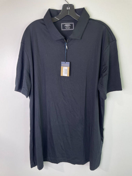 Charles Tyrwhitt Mens XL Plain Short Sleeve Zip-Neck Jersey Polo JEP0378BLK