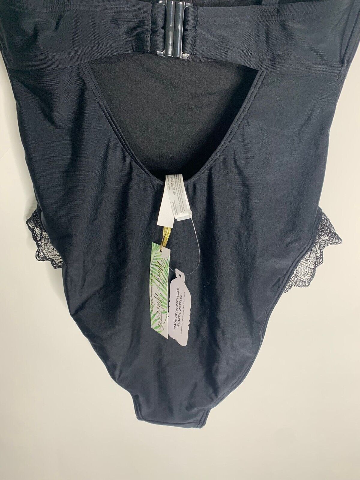 Wolf & Whistle Womens 34FF Black Fuller Bust Underwire Lace Swimsuit One Piece