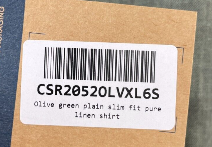 Charles Tyrwhitt Mens XL Plain Slim Fit Long Sleeve Pure Linen Shirt Olive Green