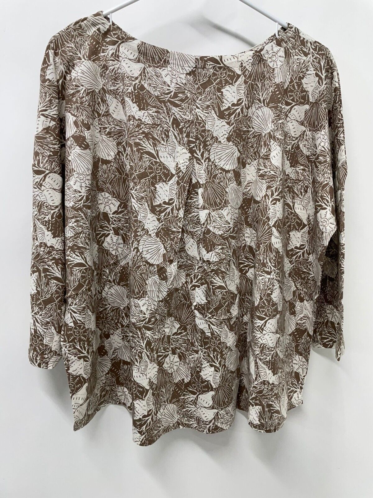J Jill Womens PL LP Beechnut Seashell Print Boat Neck Top Shirt 243222 Linen