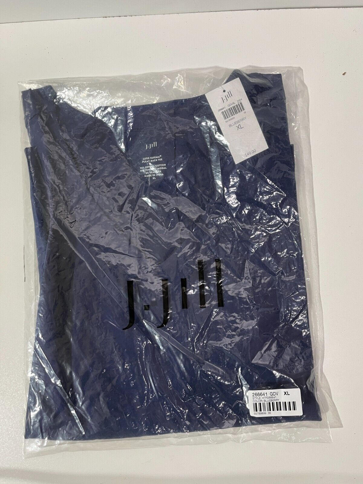 J. Jill Women's XL Luxe Supima Pleat-Back V-Neck Tee Shirt Blueberry 266641 Top