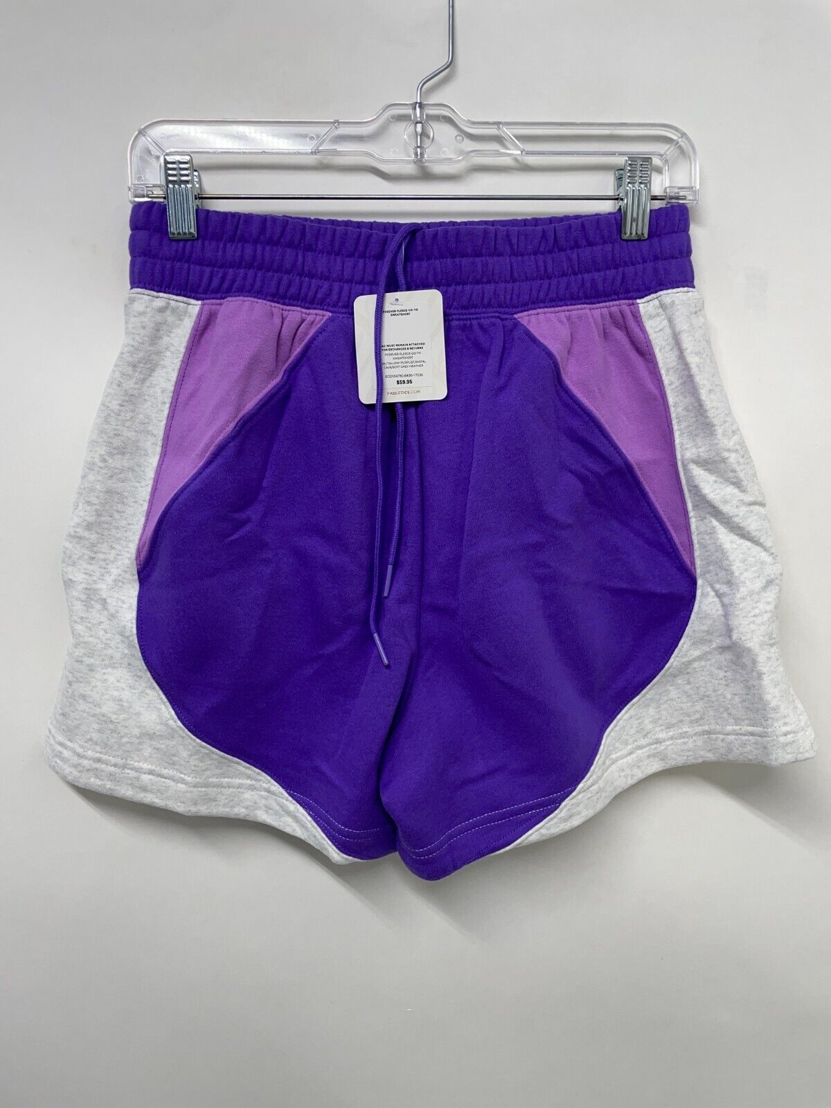 Fabletics Womens S Forever Fleece Go-To Sweat Short Purple Gray Colorblock Gym