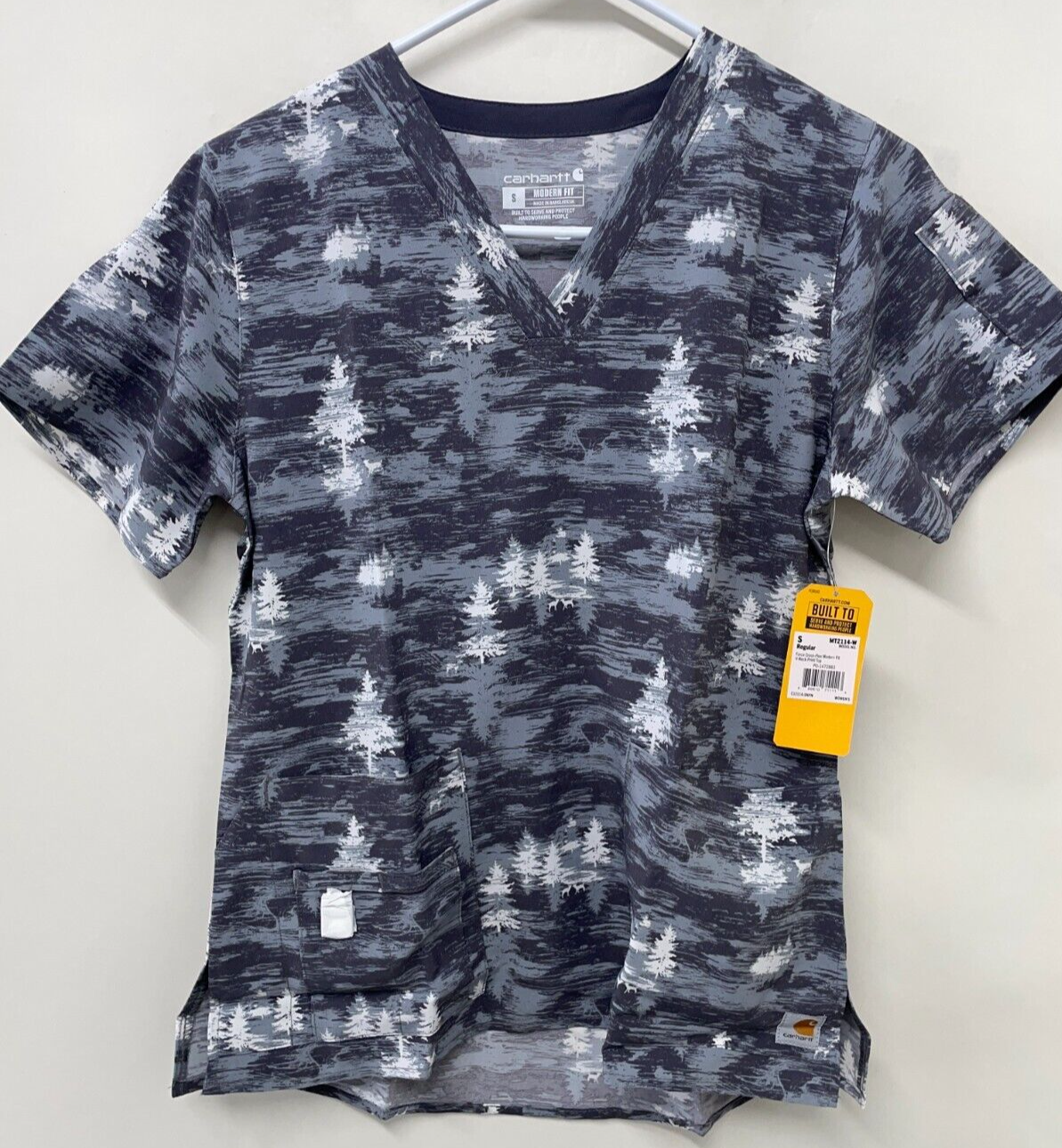 Carhartt Womens S Force Cross-Flex V-Neck Print Scrub Top Pewter Gray C12114A