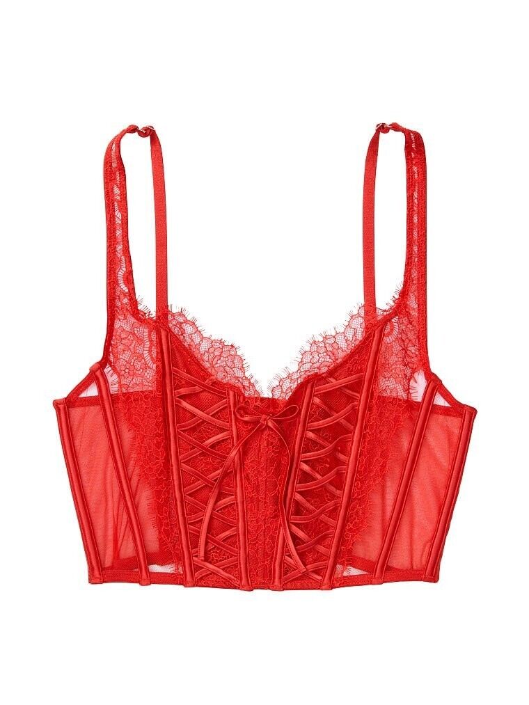Victoria's Secret Womens S Lipstick Unlined Lace-Up Corset Top Lingerie Bustier