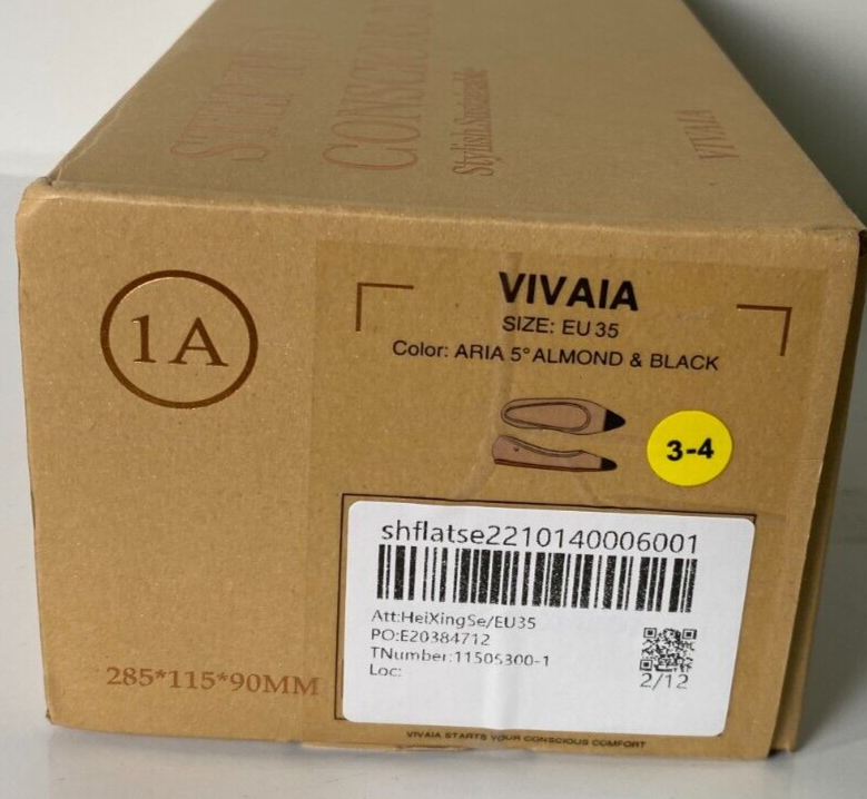 Vivaia Women's 5 EU 35 Pointed-Toe Ballet Flat Shoes Aria 5° Almond Black Mesh