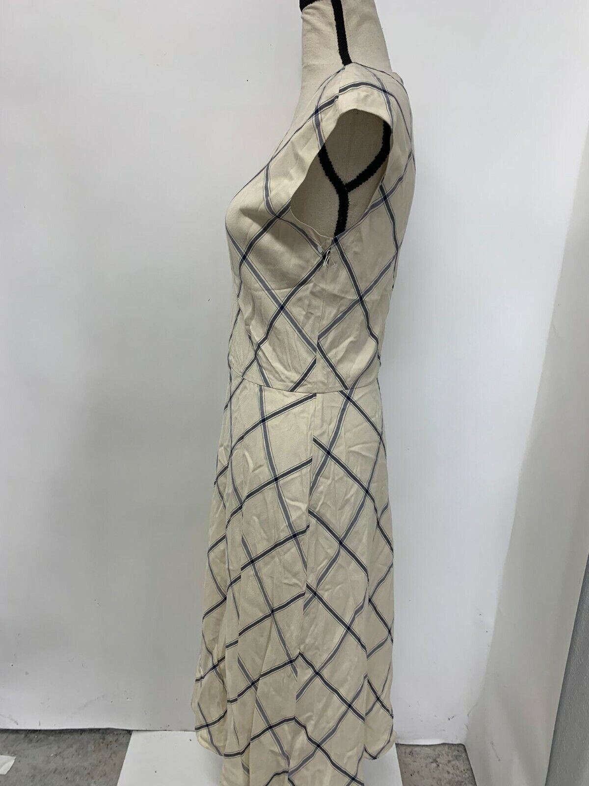 Nordstrom Signature Womens Ivory Blue Sleeveless Sheath Dress Plaid Windowpane