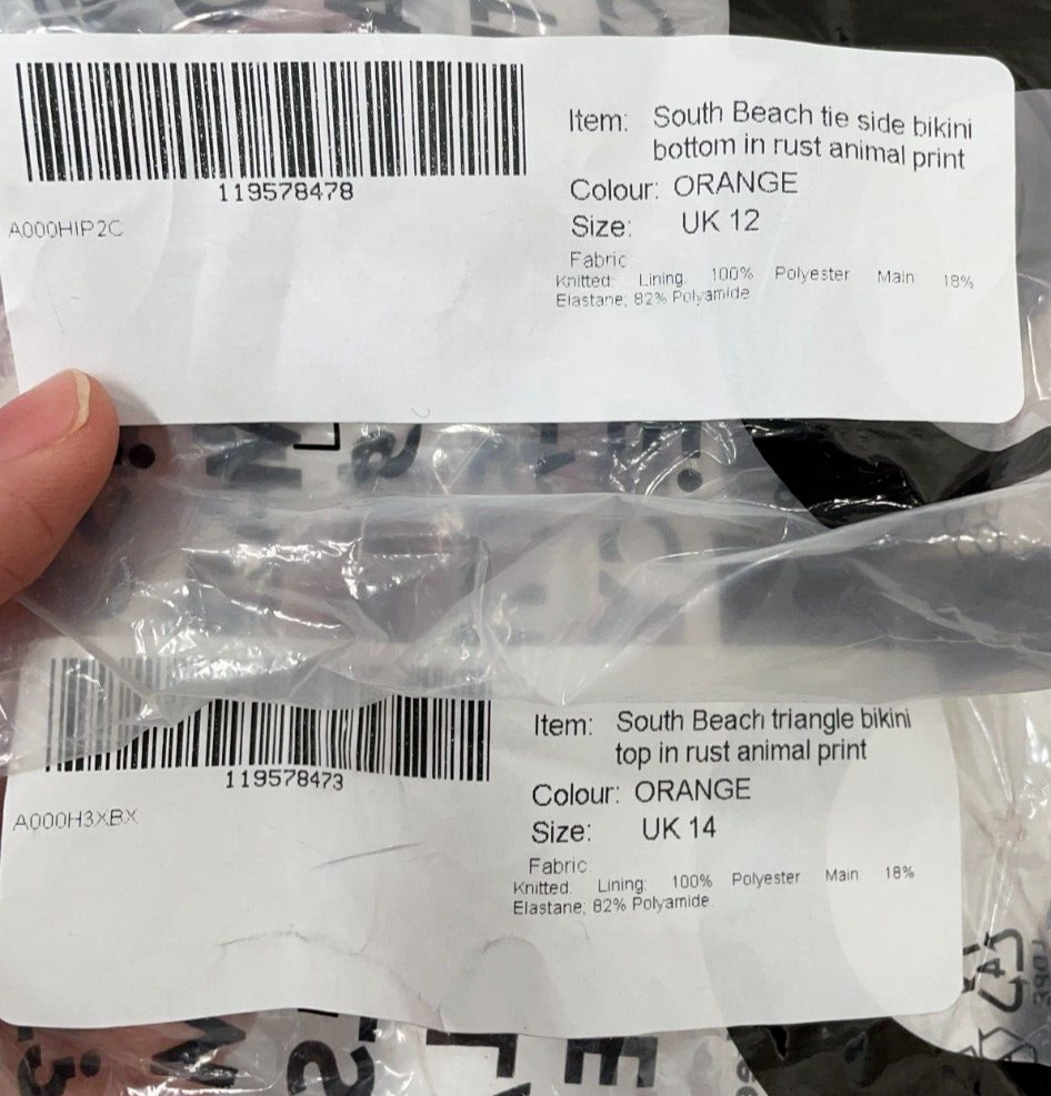 South Beach Womens Tie Side Bikini Top 10 Bottom 8 Rust Animal Print 2 Piece Set