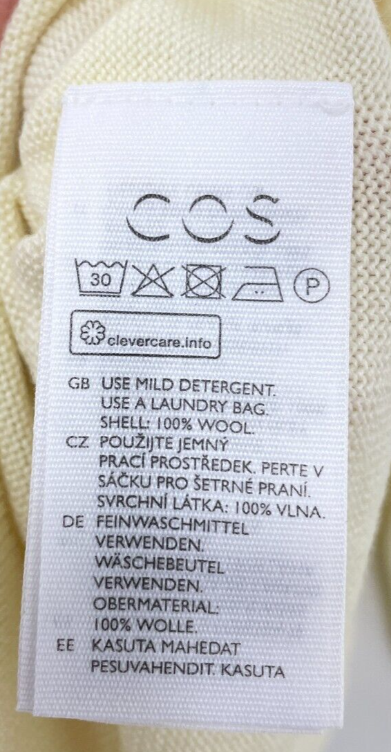 COS Women Mock Neck Wool Sweater Light Yellow Lightweight Knit Pullover Wool S M