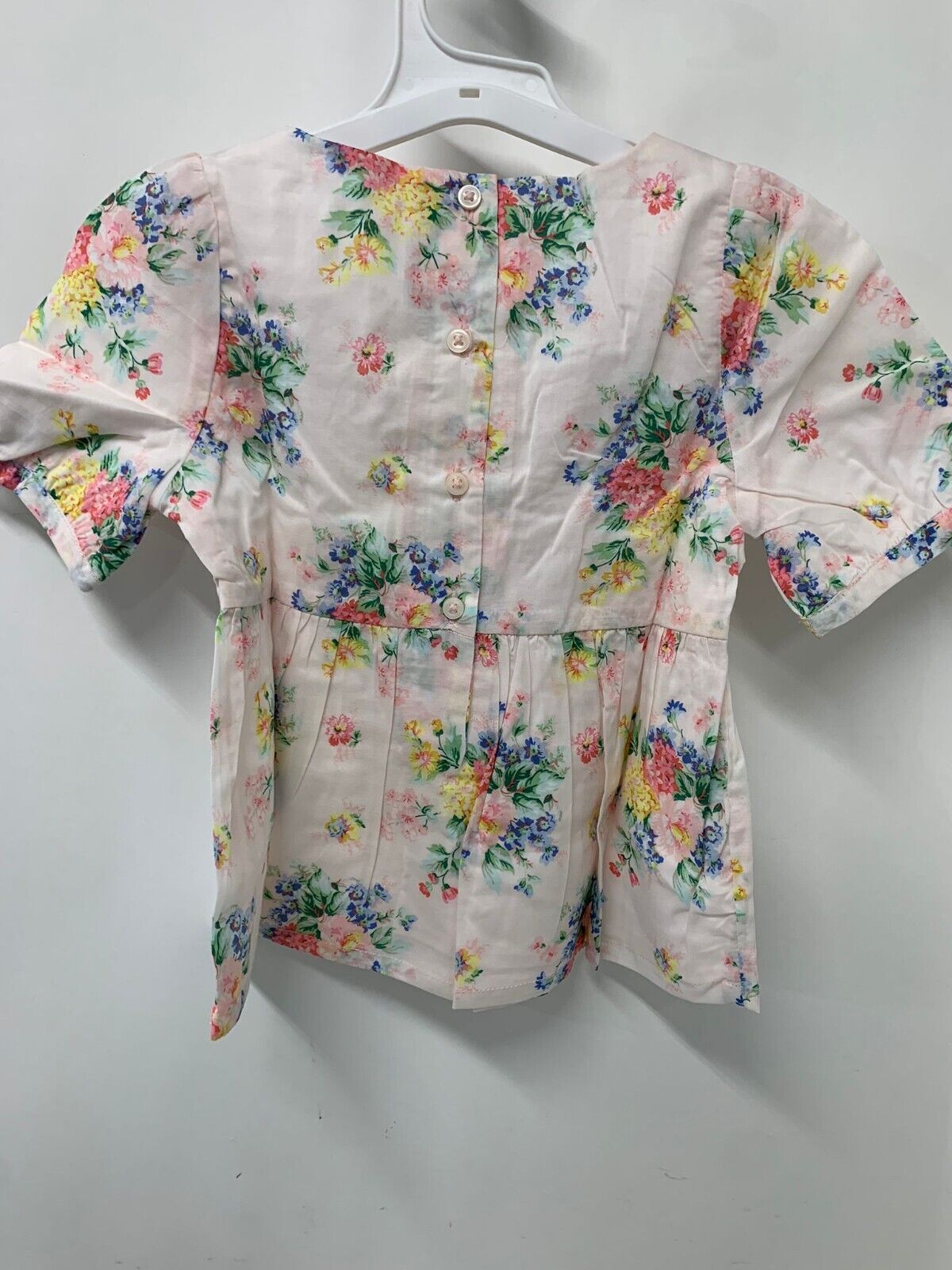 Janie & Jack Girls 4 Floral Puff Sleeve Top A Line White Pink Spring Easter