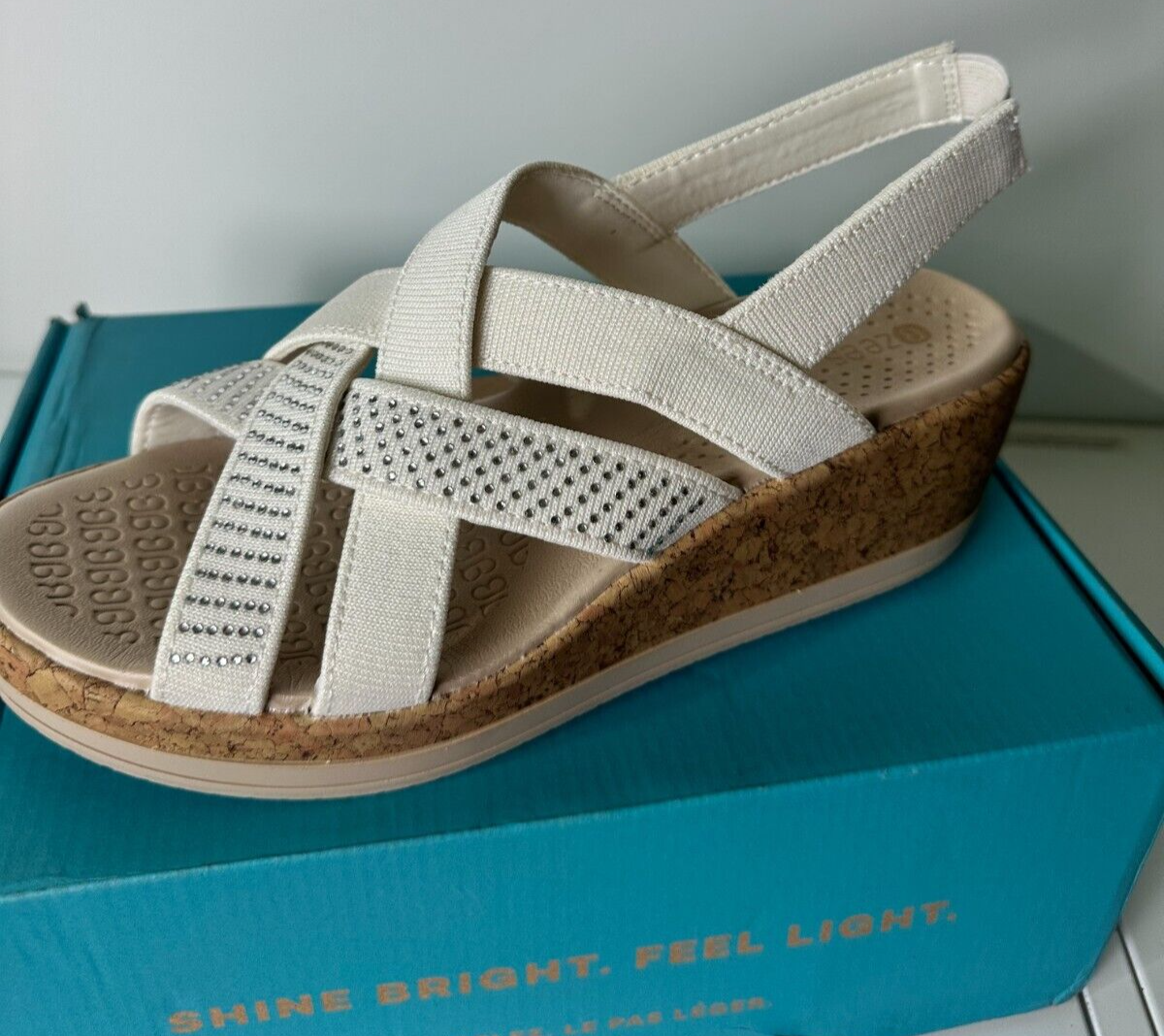 BZees Women's 9 Ritz Sparkle Machine Washable Cork Wedge Sandals J0383F1100