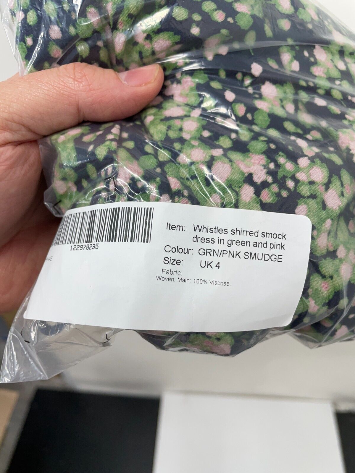 ASOS Whistles Womens 0 Shirred Smock Dress in Green Pink Smudge 122976279