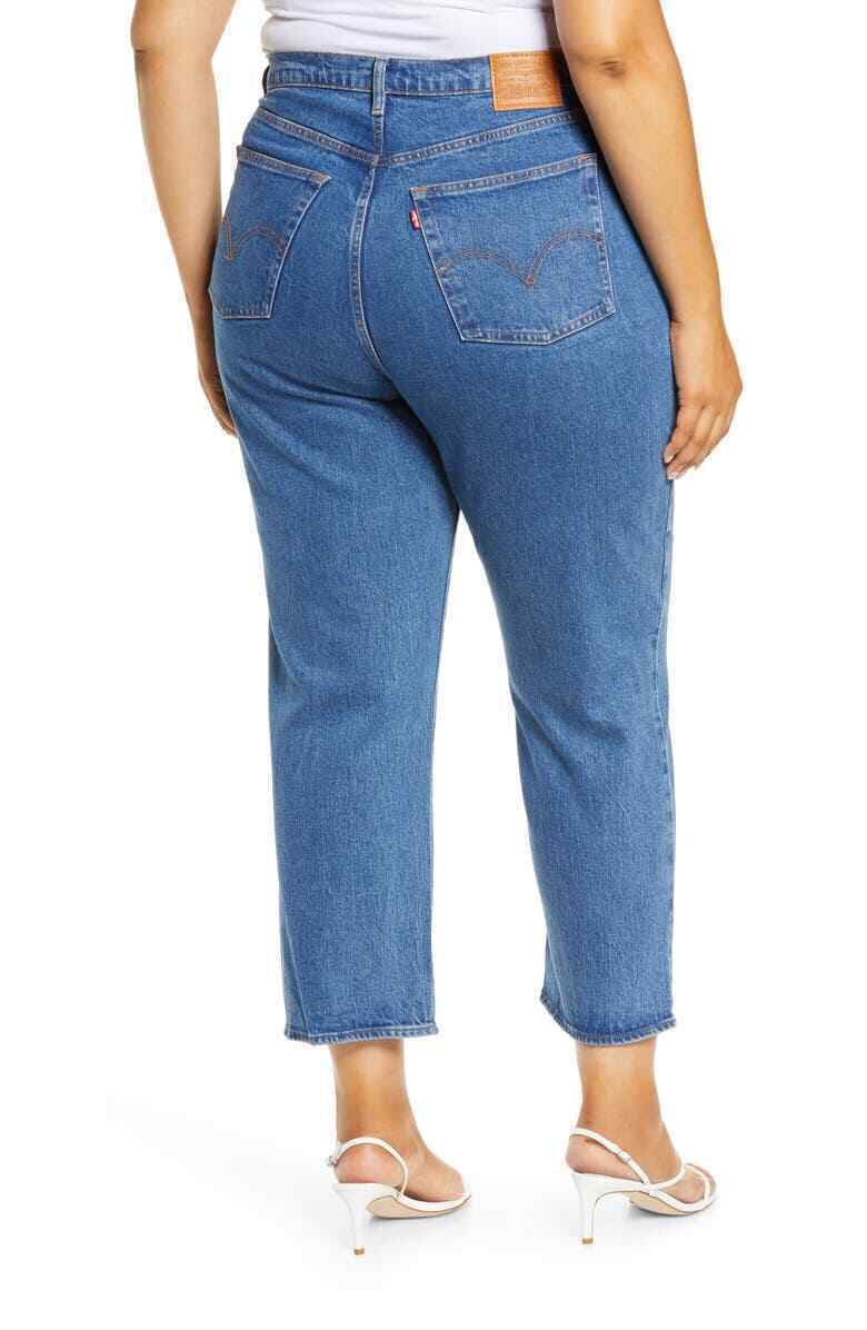 Levis Women 22W Ribcage Ankle Straight Leg Jeans Jive Beats Blue Denim High Rise