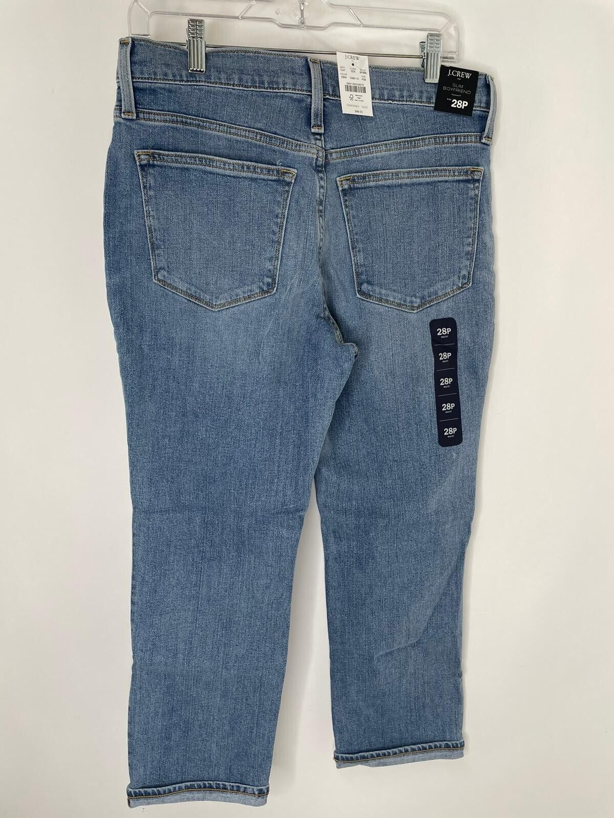 J Crew Womens 28P BF889 Estate Blue Wash Slim Boyfriend Jeans Cuffed Crop