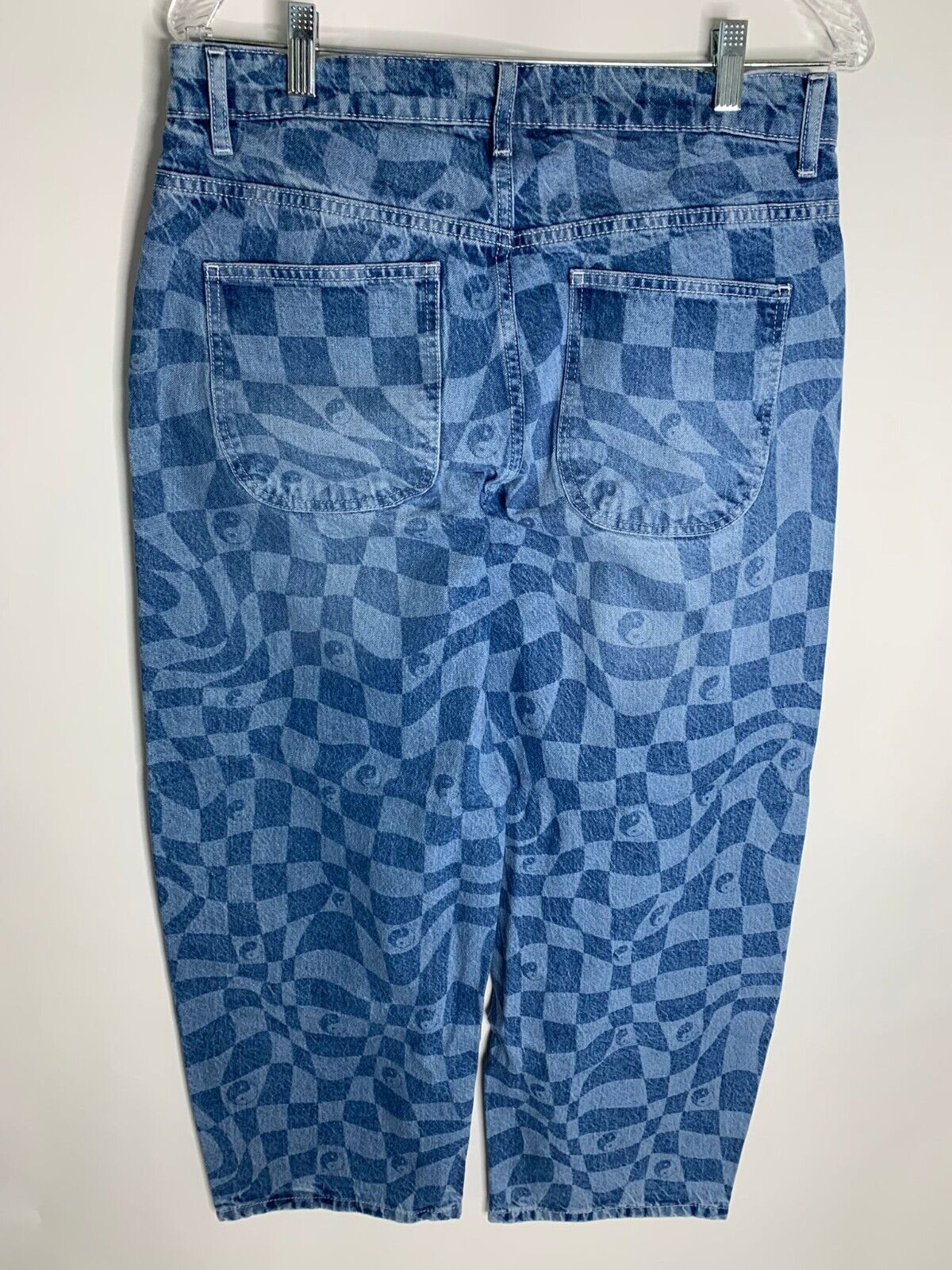 ASOS Design Women 30 Petite Oversize Skater Jean Psychedlic Laser Print 90s Blue