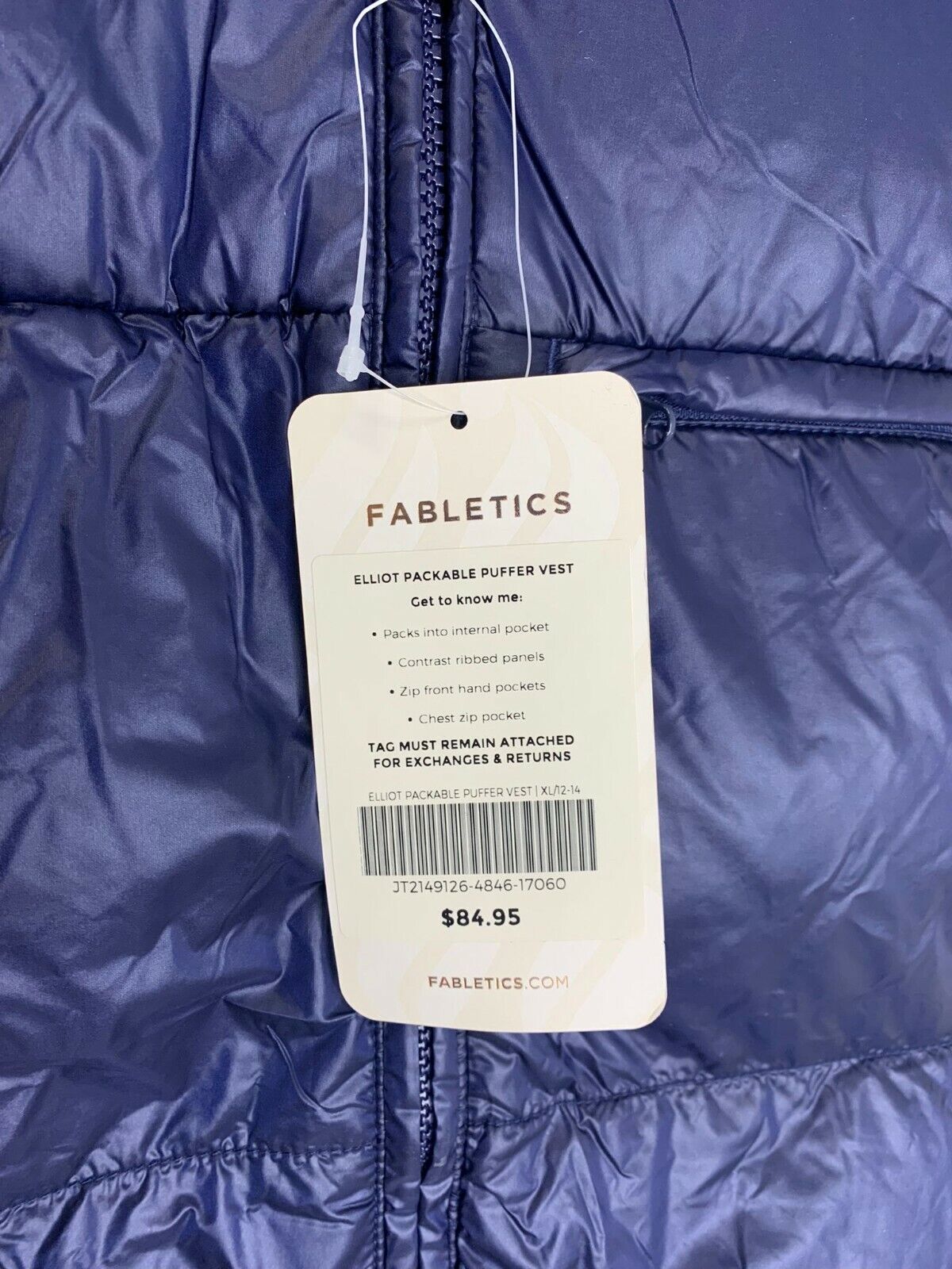 Fabletics Womens XL Elliot Packable Puffer Vest Zip Up Deep Navy Blue
