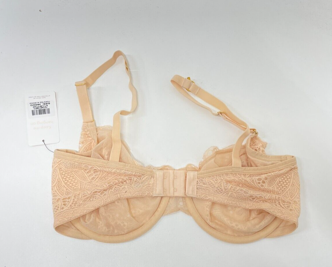 Lively Womens 36DDD Unlined Lace Bra Nude Scalloped Full Coverag Underwire 47246