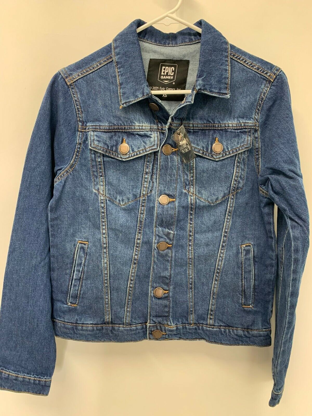 Epic Games Adult XS Blue Denim Jean Jacket Embroidered Fortnite Mens Trucker