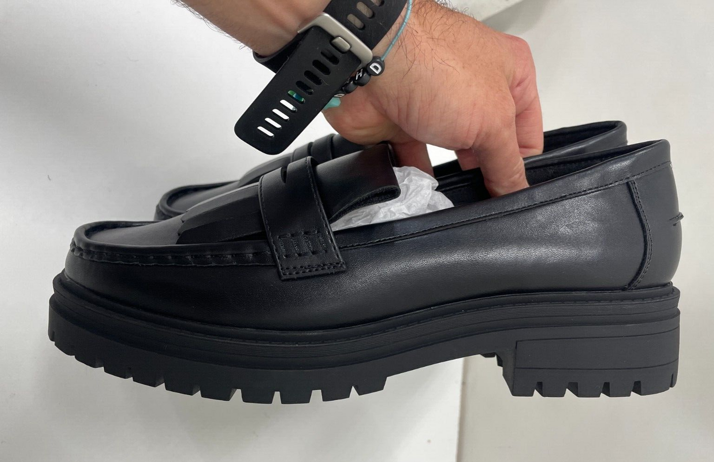 ASOS Women's 7 Melon Chunky Loafers Black Matte Faux Leather Y2K 90s Fringe NEW