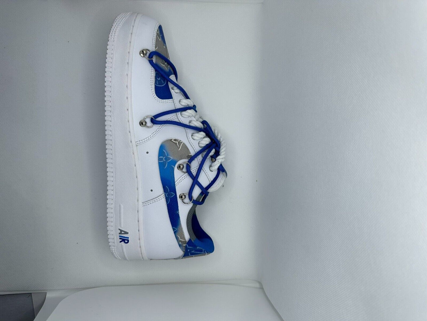 Nike Mens 11 Air Force 1 White LV Collab Rope Lace Customized Sneaker Shoe