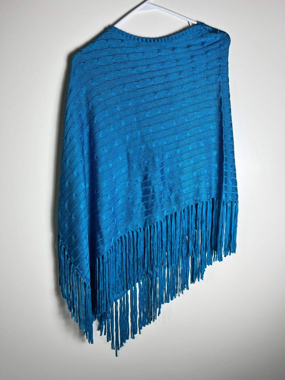 Ralph Lauren Women's XS/S Fringe-Trim Navajo Poncho Shawl Royal Blue Knit 179A4