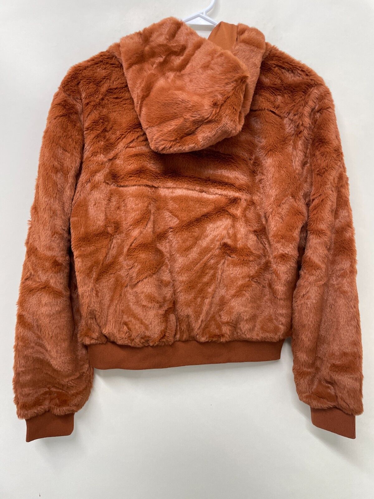 Reflex Womens M Faux Fur Hood Zip Up Jacket Burnout Orange Banded Bomber JK945
