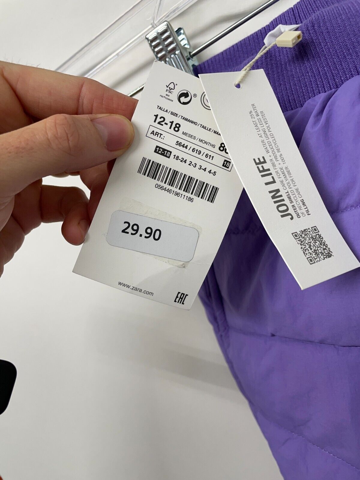 Zara Kids Girls 12-18 Puffer Jacket and Pants 2 Piece Set Purple 3/4 Button