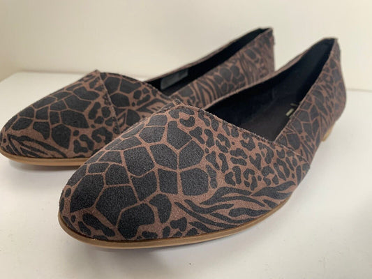 Toms Womens 9.5 Julie Leopard Printed Suede Flat Shoes Slip On