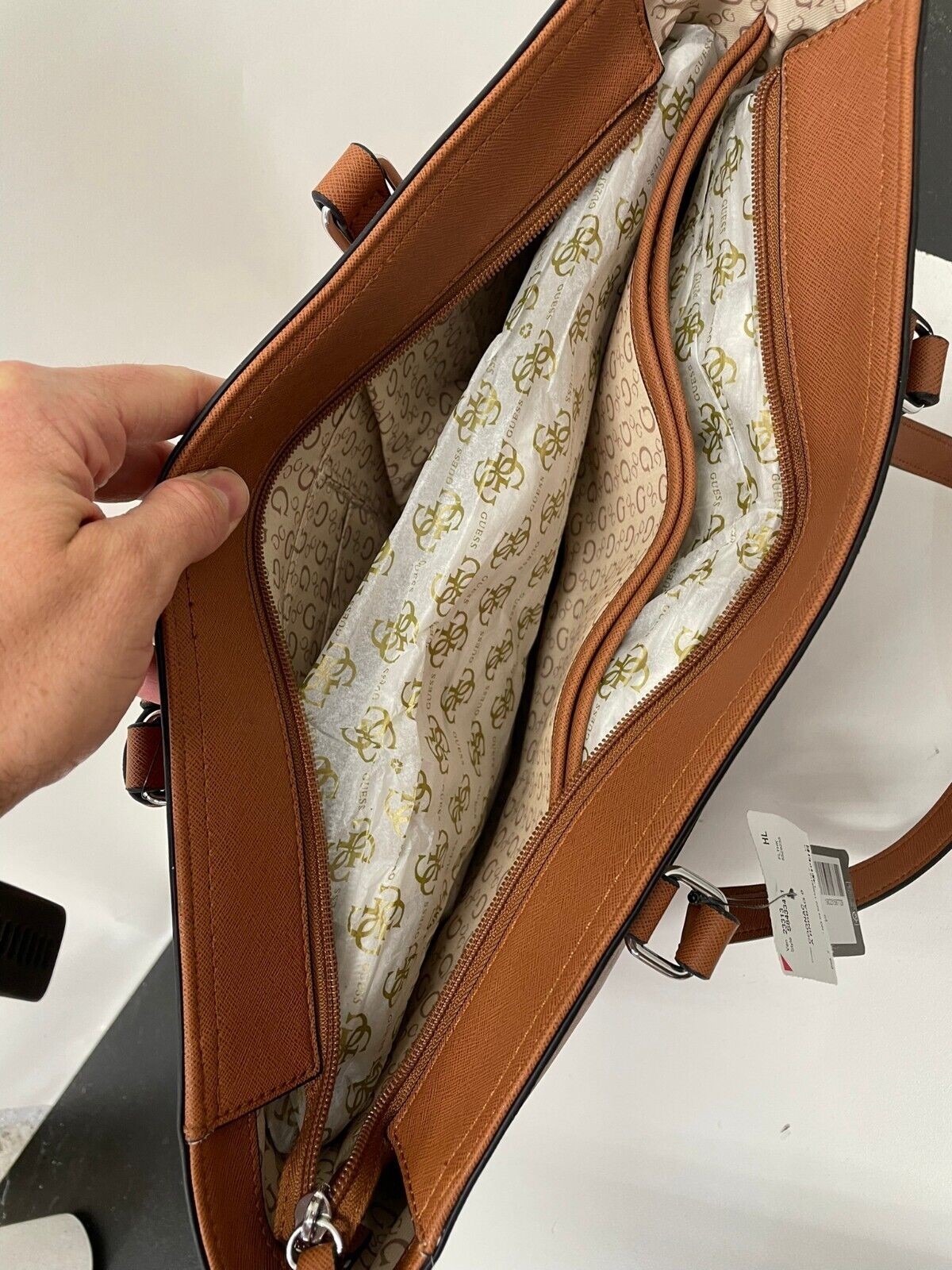 Guess Womens Jaxon Travel Tote Shoulder Bag Cognac Tan Brown Canvas