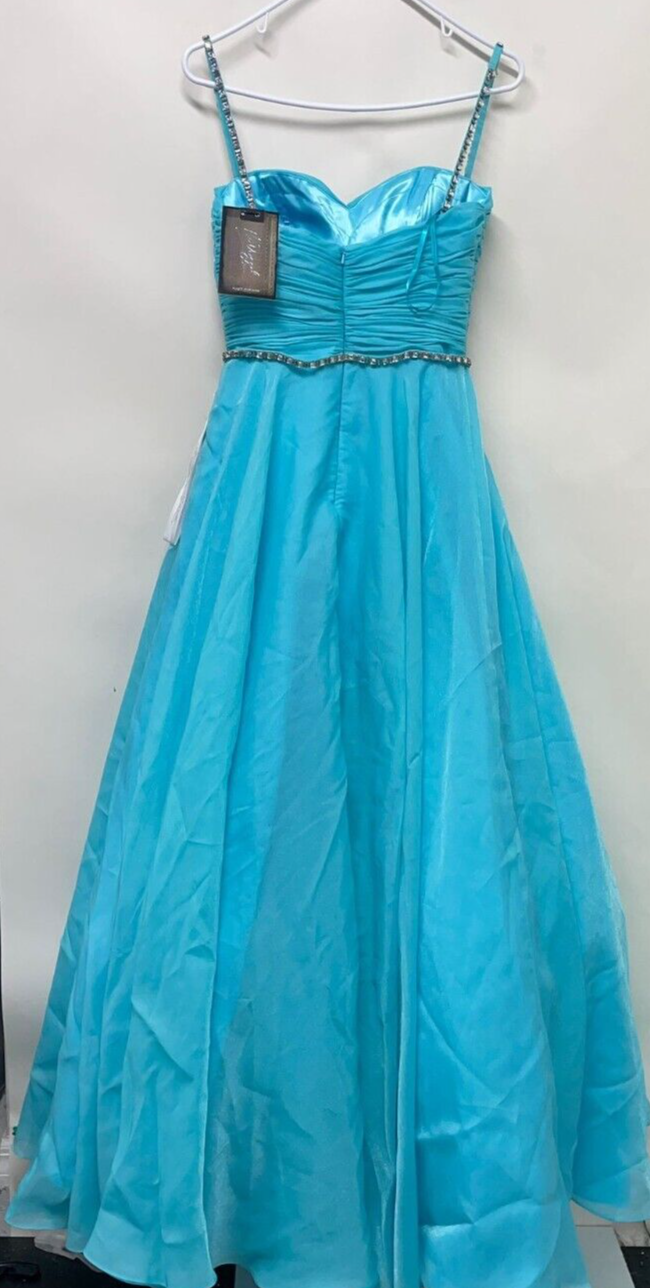 Mac Duggal Women 6 48865 Cassandra Stone Ball Gown Tulle Dress Aqua Prom Chiffon