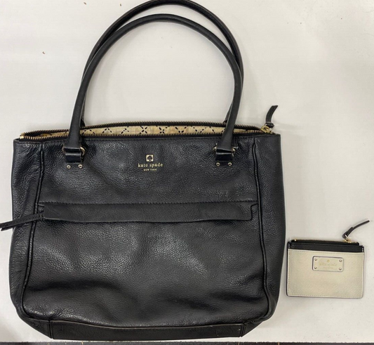 kate spade new york Womens Black Pebble Leather Shoulder Bag Purse w Card Wallet