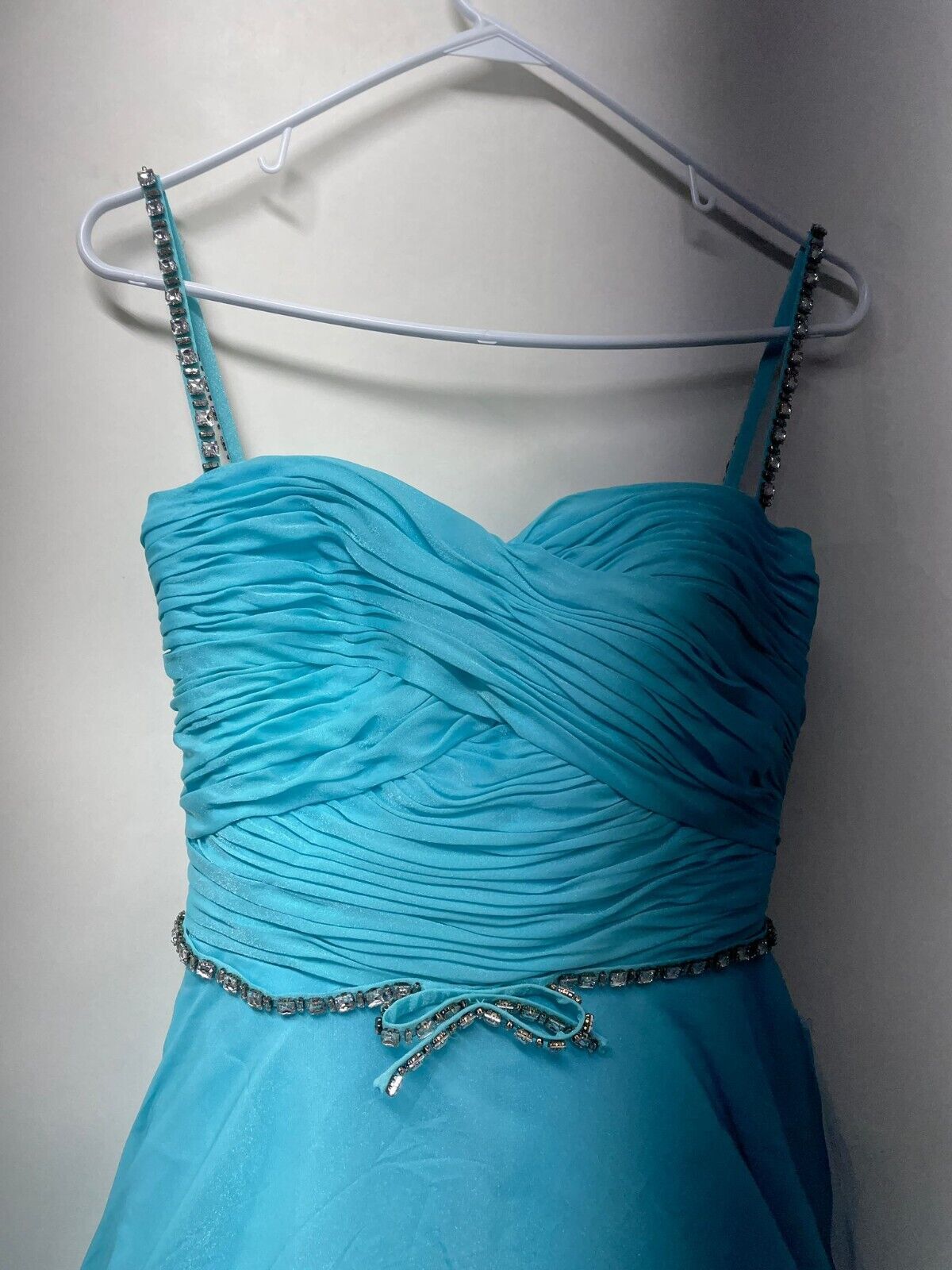 Mac Duggal Women 6 48865 Cassandra Stone Ball Gown Tulle Dress Aqua Prom Chiffon