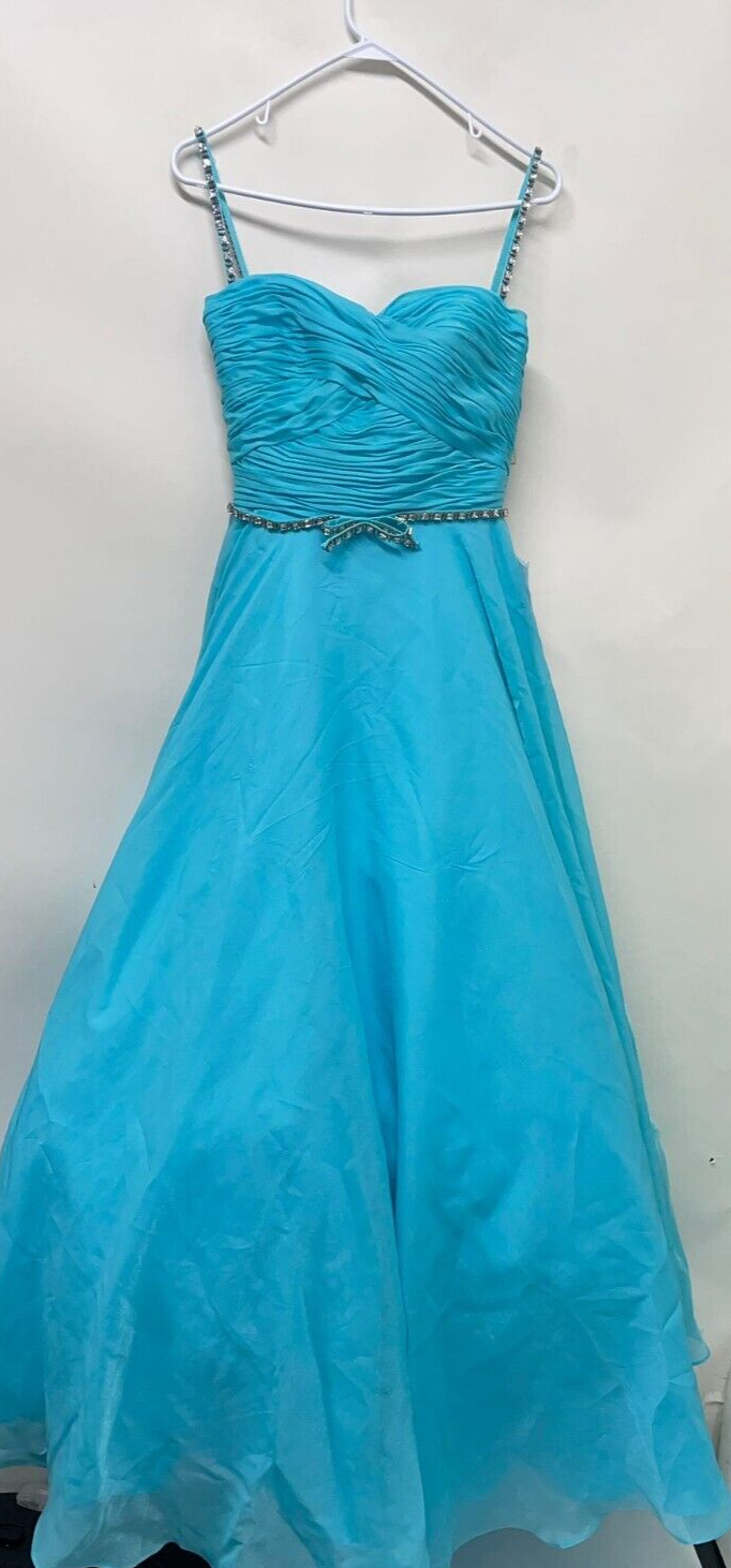 Mac Duggal Women 6 48865 Cassandra Stone Ball Gown Tulle Dress Aqua Prom Chiffon