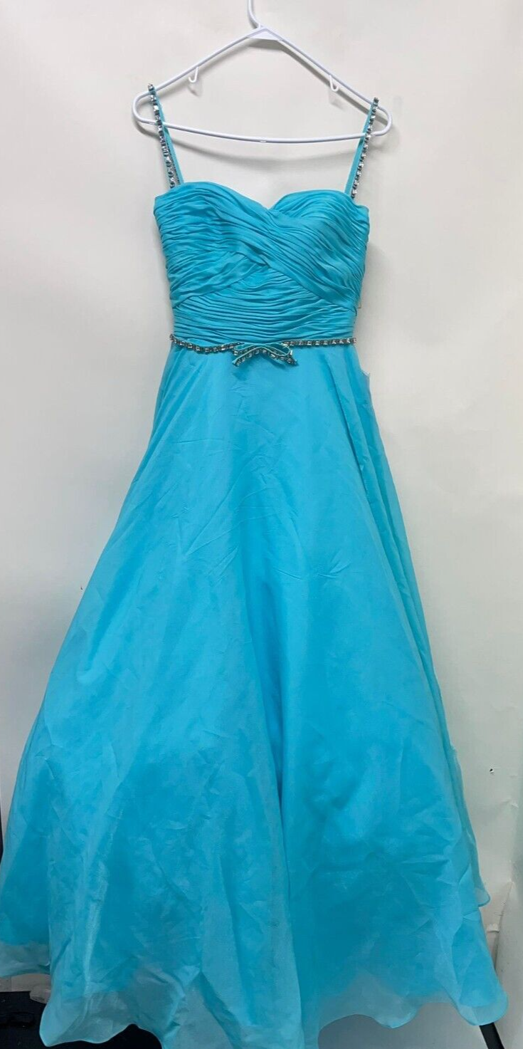 Mac Duggal Women 6 48865 Cassandra Stone Ball Gown Tulle Dress Aqua Prom Chiffon