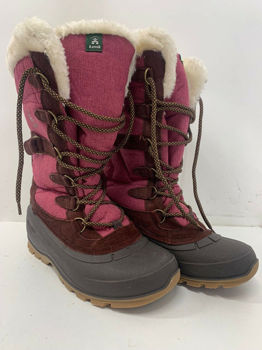 Kamik Womens 7 Snovalley 2 Boots Thinsulate Snow Faux Fur Burgundy Pink