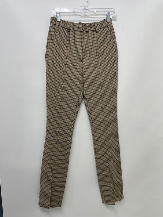 A.L.C. Womens 2 Edwin Dress Pants Brown Teal Split Leg Houndstooth Plaid