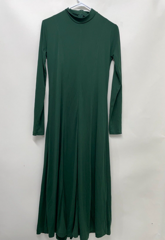 Zara Womens M Mock Neck Long Sleeve Midi Dress Green Flowing Flared 0264/633/500