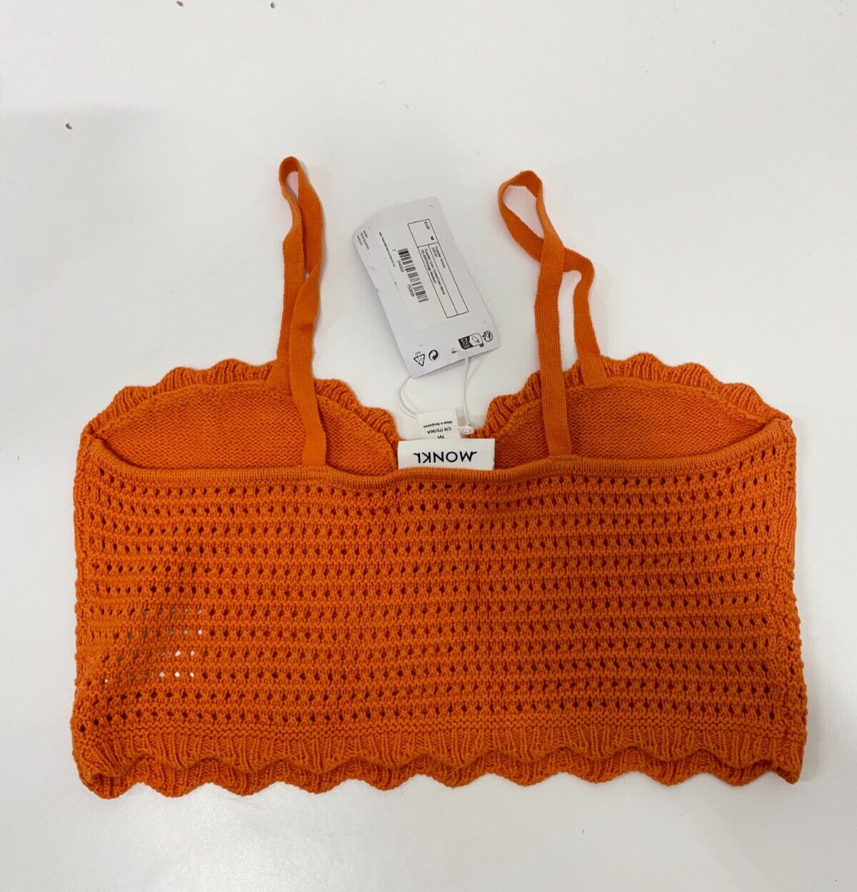 Monki Womens M Knitted Crochet Bralette Bright Orange Sweetheart Neck 121131895